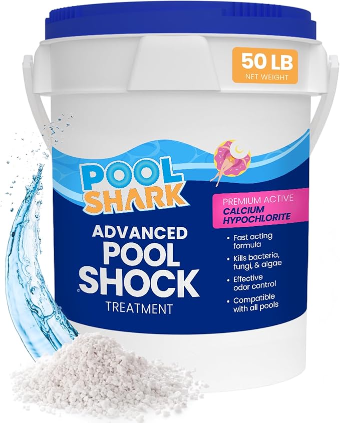 POOL SHARK 68% Calcium Hypochlorite Pool Shock | 50 lb Bucket Chlorine Granules | Pool Shock Treatment for Swimming Pools | Inground & Above Ground Pool Cleaning, Fast-Acting Chlorine Shock