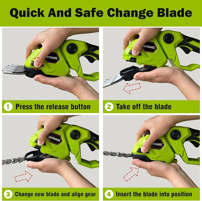 Cordless Hedge Trimmer & Grass Shears - 21V Electric Shrub Trimmer Grass Shears Handheld Grass Cutter, Hedge Shear with 2 PCS Rechargeable Battery, Charger and Toolbox to for Garden, Lawn (Green)