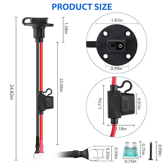 Linkstyle 2PCS 2FT 10AWG SAE Power Socket Sidewall Port to O Ring Quick Connector, SAE Extension Cord Cable for Solar Generator Battery Charger with 12PCS Fuse (10A 15A 20A 25A 30A)