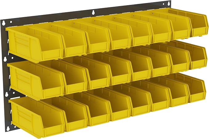 Akro-Mils 36"x19" Steel Wall Mount Louvered Panel with 12-Pack of 11"x4"x4" AkroBins Stackable Plastic Storage Bins (Blue), Organization Bundle for Garage, Workshop, Classroom