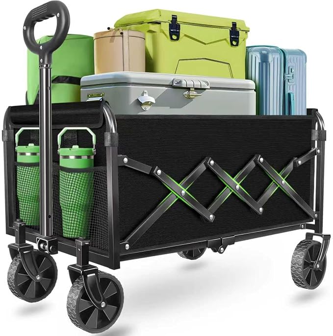 Wagons Carts Foldable - Portable Folding Collapsible Wagons with Wheels - Heavy Duty Utility Carts for Groceries, Shopping, Camping, Sports, Garden，Beach