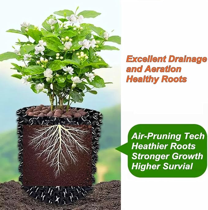 Air Pruning Plastic Root Control Containers/pots Nursery pots for Plants (Black, 50cm Tray 5sets)