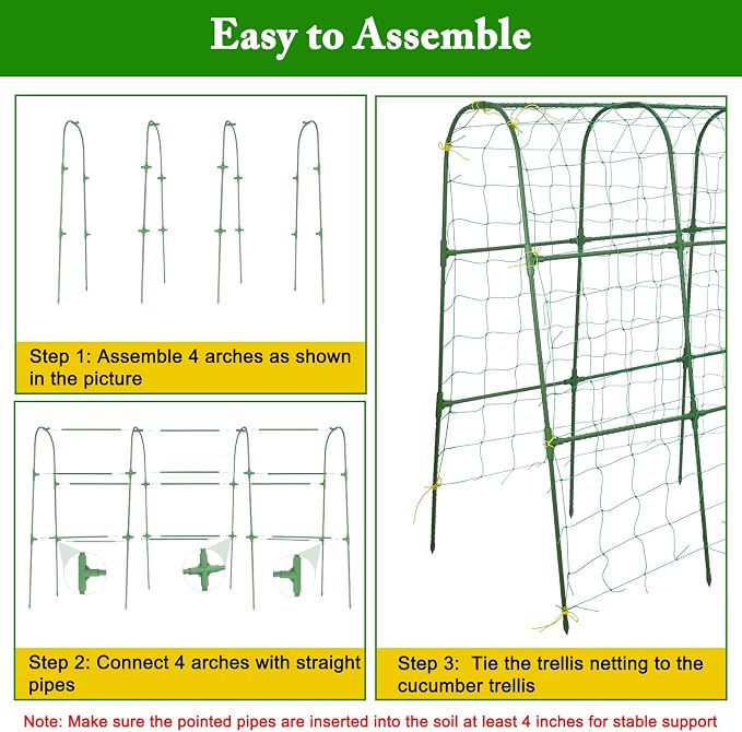 Cucumber Trellis for Climbing Plants Outdoors, U-Shape Garden Trellis for Raised Bed with Netting, Plant Support Structures for Vegetables, Grape, Bean, Tomato, Vines, 48 * 46 inch, Green