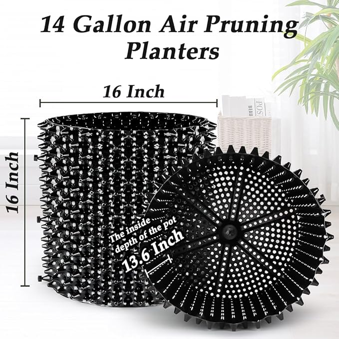 RooTrimmer 14 Gallon Air Pruning Planters, Plastic Pots for Plants, Large Plant Pots, Fruit Vegetable Garden Self-Planting Planters, Size 16"x16", Black, 5P