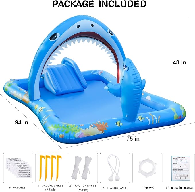 Onory Inflatable Kiddie Pool Inflatable Play Center Kids Toddler Pool with Water Slide, Water Sprayers Toddler Pool with Play Ball Hoop Thickened Swimming Pool for Backyard