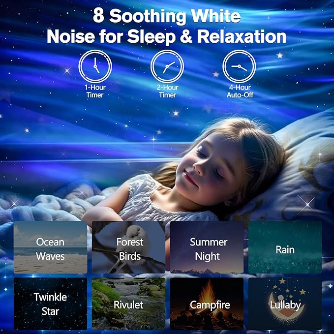 Northern Galaxy Light Aurora Projector, Star Projector with 33 Light Effects, Starry Nebula LED Lamp for Bedroom with Remote Control, White Noise, Kids/Adults Room Decor, Bluetooth Speaker for Parties