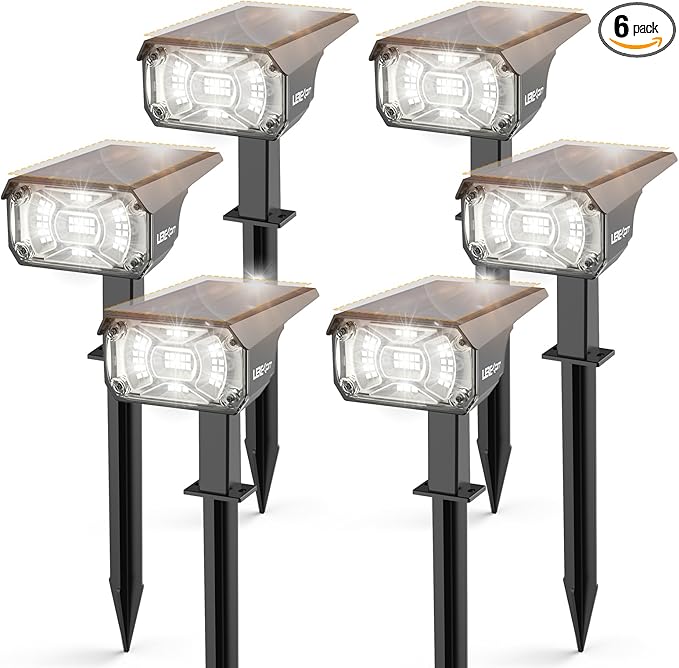 LEREKAM Solar Lights Outdoor Waterproof Landscape Lights, 40 LEDs Solar Spot Lights Outdoor Spotlights with 3 Light Modes, USB & Solar Powered Garden Yard Wall Lights Auto On/Off for Patio 6 Pack