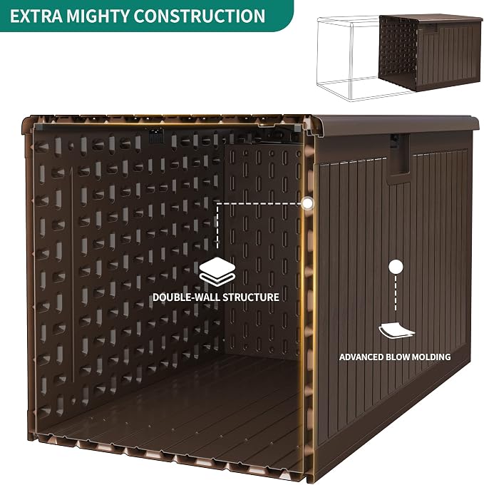 YITAHOME 320 Gallon Extra Large Deck Box, Double-Wall Resin Outdoor Storage Box with Flexible Divider for Patio Cushions Pool Supplies Garden Tools, 1000lbs Load Capacity, Lockable&Waterproof (Brown)