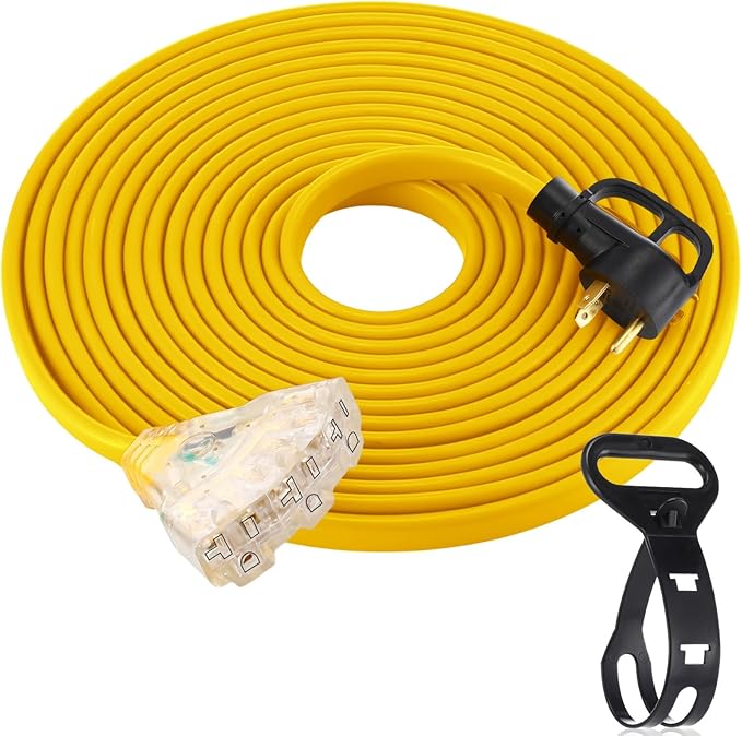 Tellegloww 35 FT Flat RV Generator Adapter Cord NEMA TT-30p to 3X 5-20R/5-15R, 30A to 110V 15/20 A Household Outlet Adapter, 10 Gauge Flat Rv Generator Extension Cord, Etl Listed, Yellow