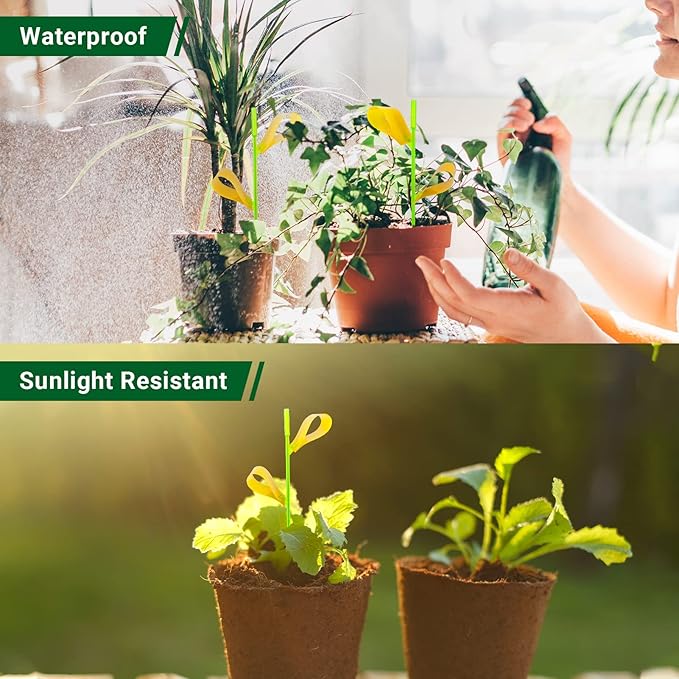 90PCS Yellow Sticky Traps for Indoors/Outdoor Gnat Trap for Plants Fungus Gnats Sticky Traps for Whiteflies Mosquitoes Fruitflies Thrips Aphids. Stake Holders Included Dual-Sided