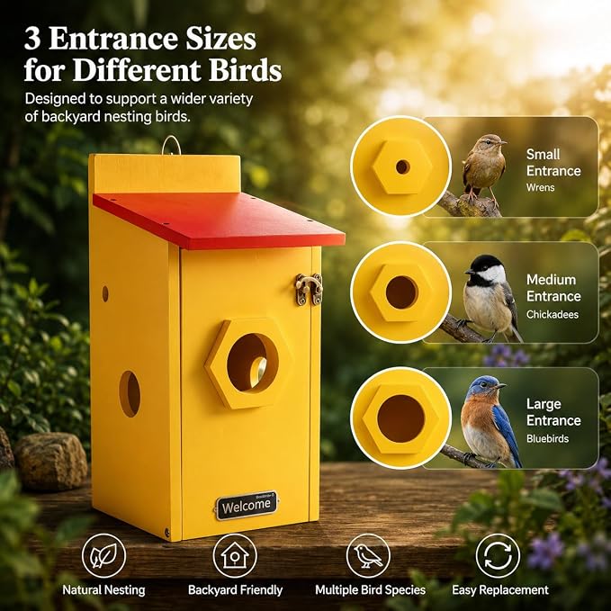 Smart Bird House with Camera, Solar Powered Birdhouse for Outdoor Bird Watching, AI Bird Recognition, 4MP Live View, Full-Color Night Vision, App Control, IP66 Waterproof