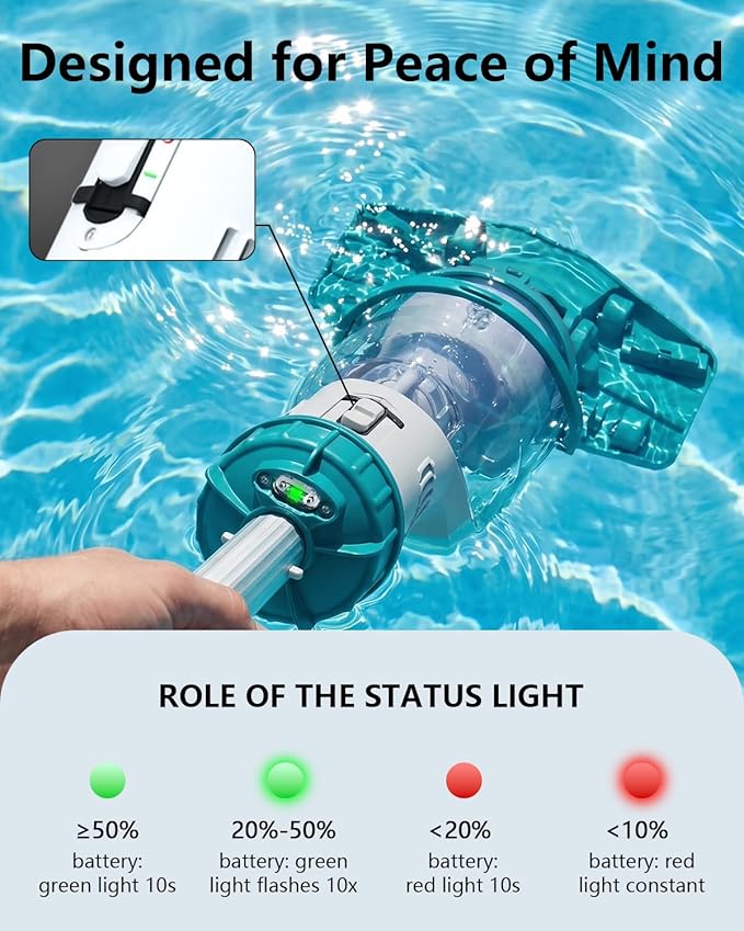 Cordless Pool Vacuum for Above Ground Pool 19.5 GPM,All Angle&LED Display,Handheld Rechargeable Spa Vacuum Cleaner for Inground Pools for Hot Tub, Leaves,Debris,Shallow Steps