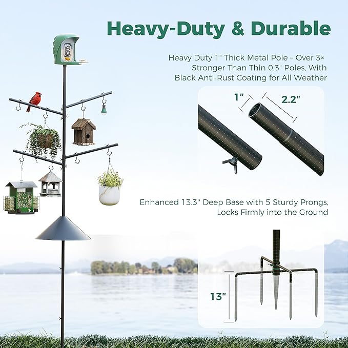 Bird Feeder Pole with Squirrel Baffle, 92'' Inch 360° Rotating Heavy-Duty Bird House Pole for Outdoors,Adjustable Height,Universal Mount Kit for Bird Feeder Cameras&Houses (92'' Black)