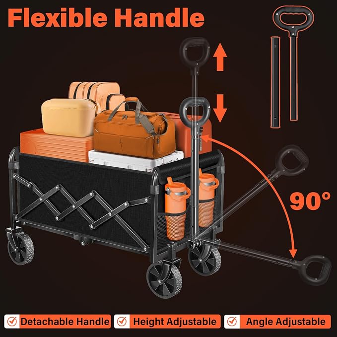 Wagons Cart Foldable with Wheels Collapsible: 360LBS Portable Heavy Duty Folding Grocery Wagon Cart for Shopping Camping - All Terrain Rolling Utility Wagon for Groceries Outdoor Sports