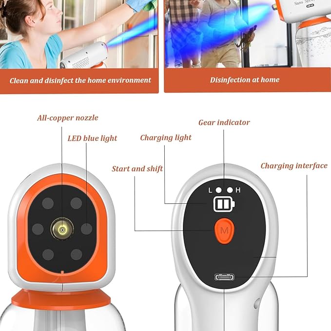 Atomizer Sprayer with Blue Light 1200mAh Rechargeable Handheld Electric Sprays Bottle Guns Adjustable Fogger Machine