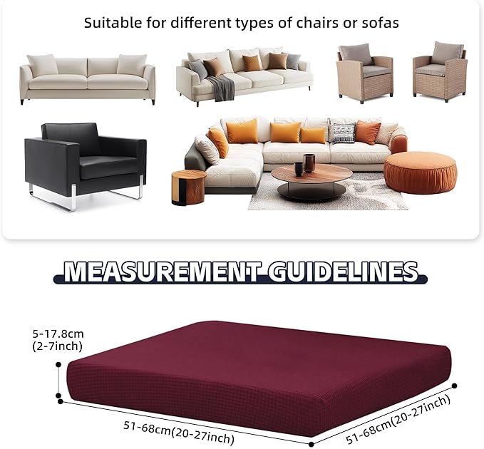 8Pcs Patio Cushion Covers,Outdoor Cushions Covers,Stretch Cushion Covers Replacement, Washable and Reusable Furniture Protectors(Wine Red)