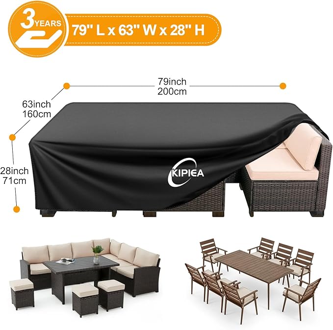 Kipiea Patio Furniture Covers Waterproof Winter, Heavy-Duty 420D Outdoor Patio Furniture Set Covers, No Tears Anti UV No Fading (79" L x 63" W x 28" H)