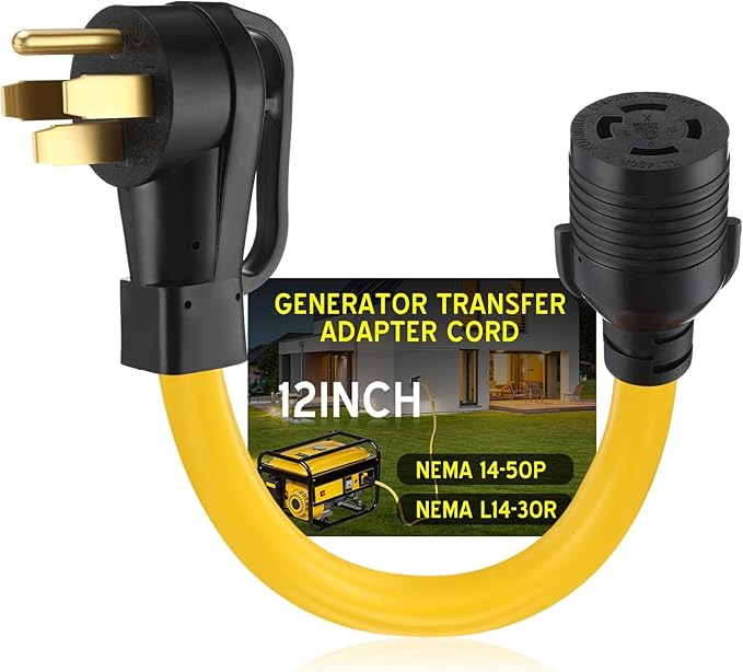 Tellegloww NEMA 14-50P to L14-30R Generator Adapter Cord, 50amp Male to 30amp Locking Female Generator Transfer Switch to House Inlet Box Adapter, STW 10 AWG/4C, ETL Listed