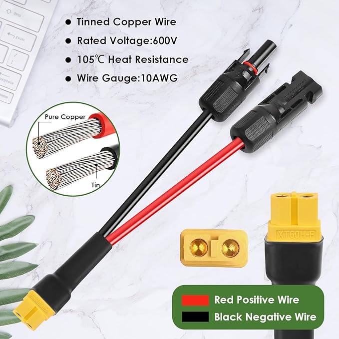 MOOKEERF Solar to XT60 Extension Cable 10AWG 150FT Solar Connector to XT60 Adapter Cable for Solar Panel to Portable Power Station Solar Generator Battery Pack