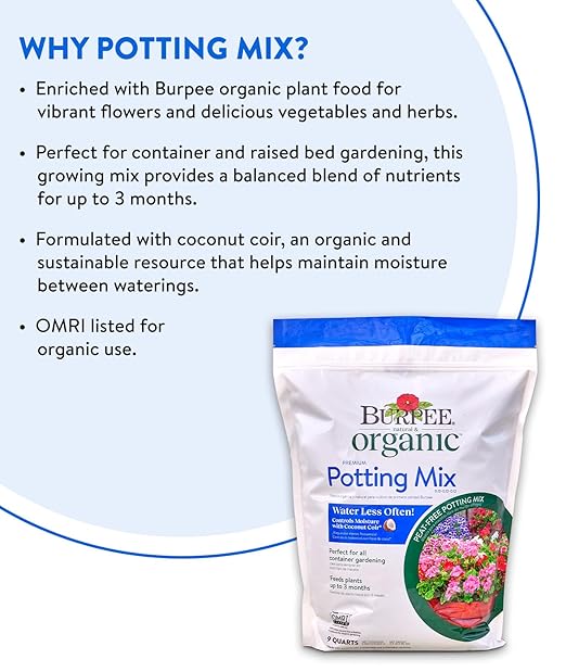 Burpee, 9 Quarts | Premium Organic Potting Natural Soil Mix Food Ideal for Container Garden-Vegetable, Flower & Herb Use for Indoor Outdoor Plant