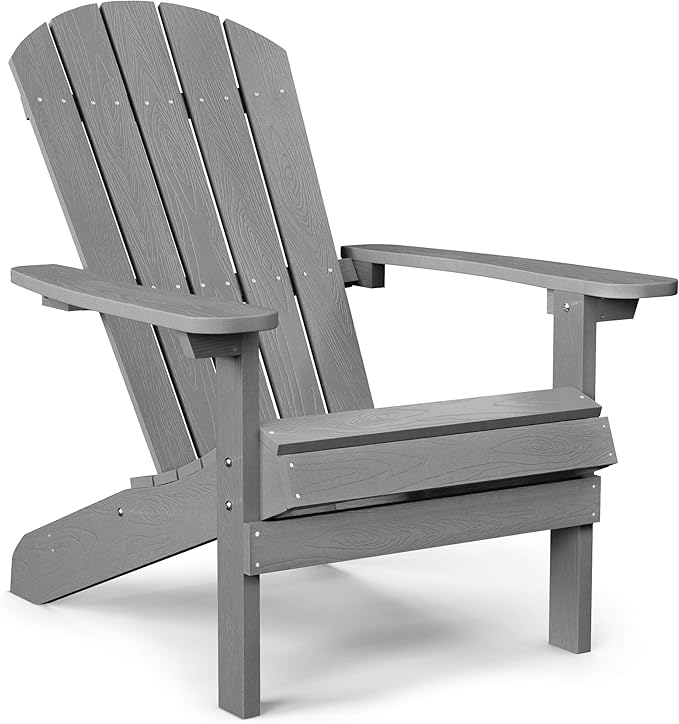 YEFU Adirondack Chair Weather Resistant: Outdoor Chair HIPS Plastic Adirondack Chairs - Patio Chairs with Wood Texture - Lawn Fire Pit Deck Porch Garden Chairs for Adults (Grey)