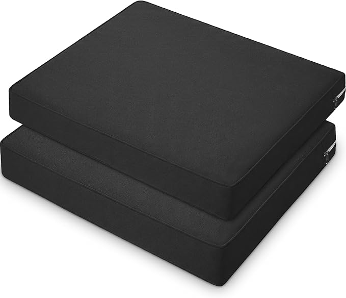 DoubleFill 2 Pcs Outdoor Ottoman Cushion 23"x19"x3" Waterproof Fade Resistant Outdoor Footstools Cushion Removable Patio Ottoman Cushions with Adjustable Fixing Strap for Stool (Black)