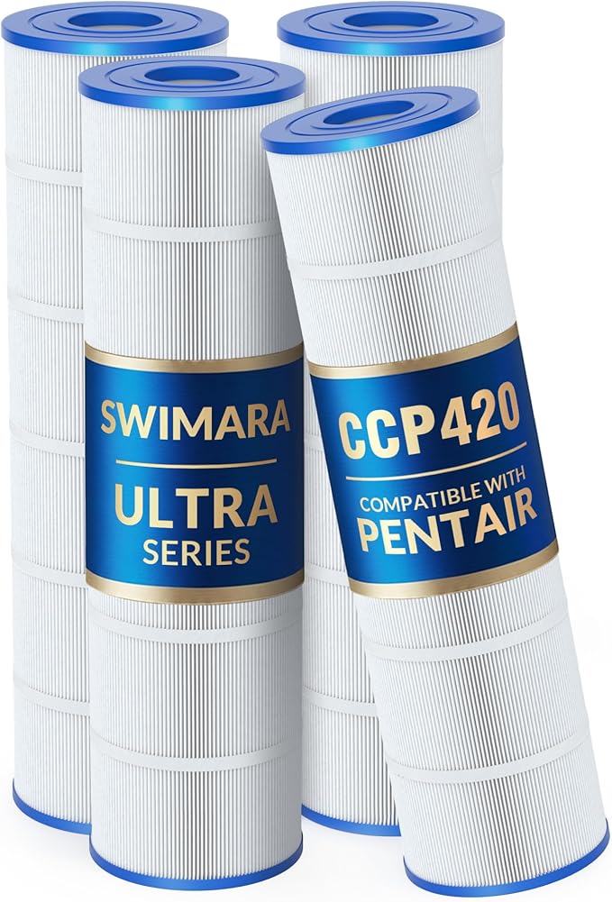 CCP420 PCC105 178584 R173576 817-0106, 5 oz+ Trilobal Fabric Pool Filter Cartridges, Compatible with Pentair Clean & Clear Plus 420 (#160301) & Waterway 425, 4-Pack, Ultra Series