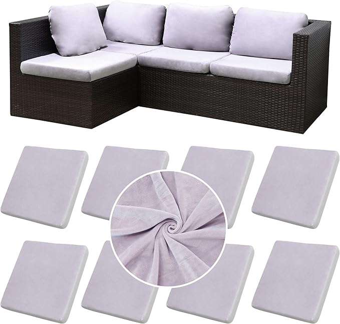 BIETYONE 8Pcs Stretch Velvet Patio Cushion Cover,Fluffy,for Fall Outdoor Couch Cushion Cover Replacement,Washable Indoor Outdoor Cushion Slipcovers(Smoke Gray,Cover Only)
