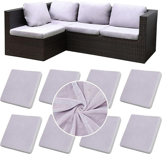 BIETYONE 8Pcs Stretch Velvet Patio Cushion Cover,Fluffy,for Fall Outdoor Couch Cushion Cover Replacement,Washable Indoor Outdoor Cushion Slipcovers(Smoke Gray,Cover Only)