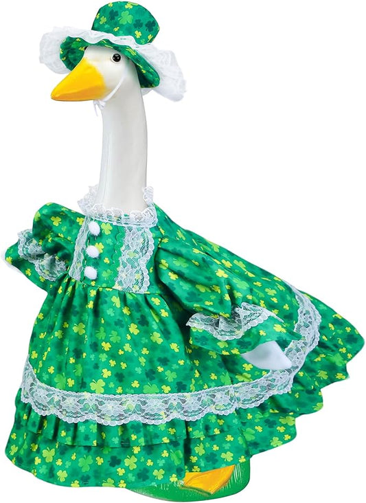 St Patrick's Day Goose Outfits for Porch Goose 23" Cement Statue Clothing - St Patrick's Day Outdoor Decoration for Patio Yard Lawn