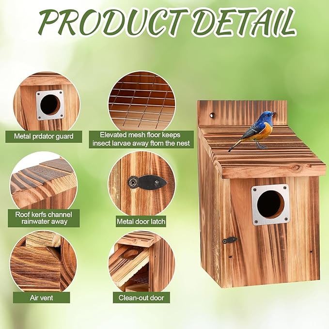 16-Piece Outdoor Bird House Set, Bird Houses for Outside with Metal Guards, Safety Locks, Flight Slots, & Ventilation, Bluebird Houses with 1-1/2" Entrance for Bluebirds, Wrens, Finches-16pack