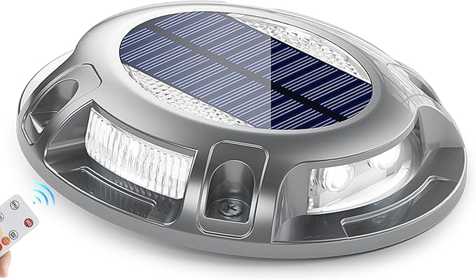 SIEDiNLAR Solar Driveway Light with Remote, 11 RGB Modes, Waterproof Outdoor Safety Light for Driveway Marker Deck Dock Walkway Pathway Step Yard Garden (1 Pack)
