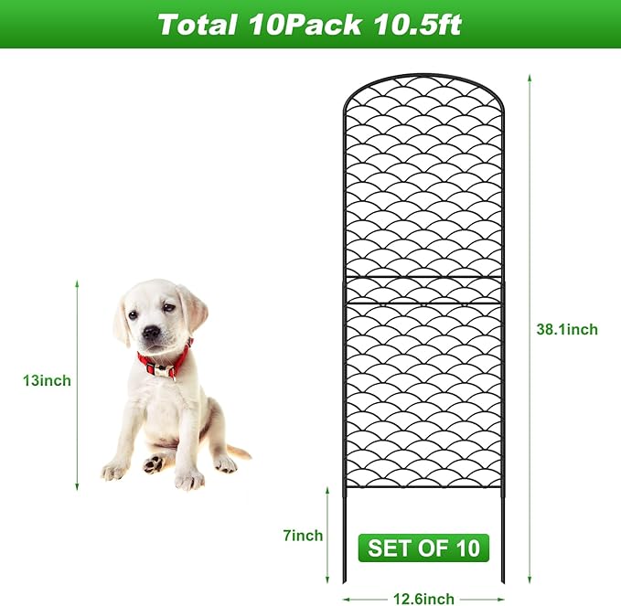Decorative Garden Fence 10 Pack, 38in(H) x 10ft(L) Animal Barrier Fence, Rustproof Metal Fencing for Yard, Dog Rabbits Wire Section Garden Edging Border for Yard Patio Garden, Arched