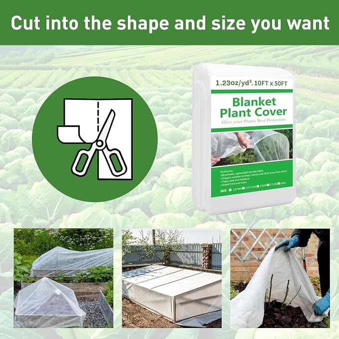 2 Pack 10ft x 50ft Plant Covers Freeze Protection, Frost Blanket for Outdoor Plants, Trees & Gardens, All-Season Winter Protection, Floating Row Cover for Vegetables, Shrubs & Raised Beds