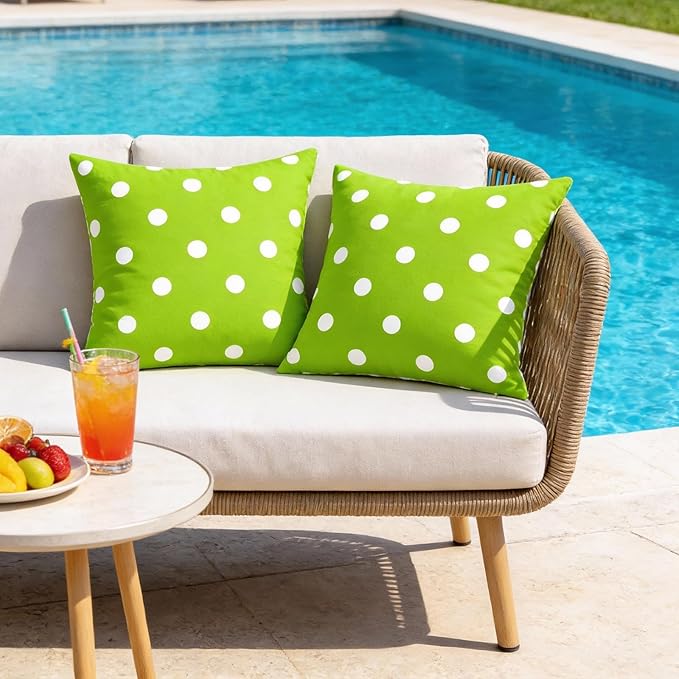 SquarePie Outdoor Pillow Covers Set of 2 Waterproof Decorative Throw Pillow Cases Patio Cushion Covers for Spring Couch Balcony Bench,18x18 inch Green Polka Dot