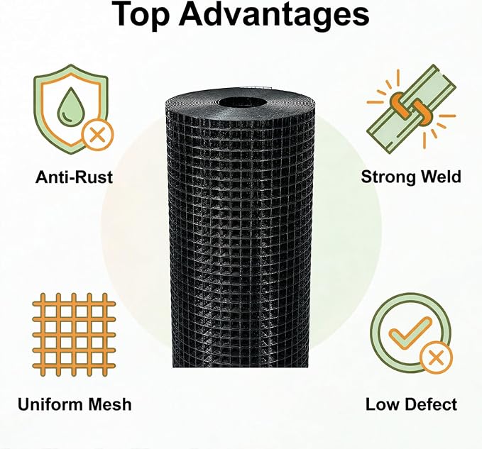 Black Hardware Cloth 1/2 inch Mesh, 60'' W x 100' L 19-Gauge, Vinyl Coated Chicken Wire Mesh Roll, Welded Wire Fencing, Garden Fencing, Wire Fence Roll
