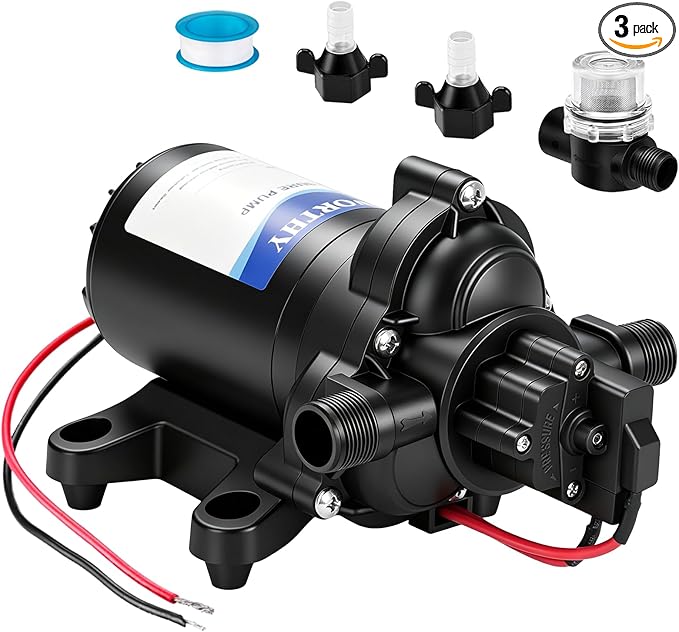 ECO-WORTHY RV Fresh Water Pump 12V DC 3.5GPM 45PSI with Pressure Switch, 12Volt Self Priming Water Pressure Diaphragm Pump On demand for RV Yacht Camper Sprayer Food Truck Black