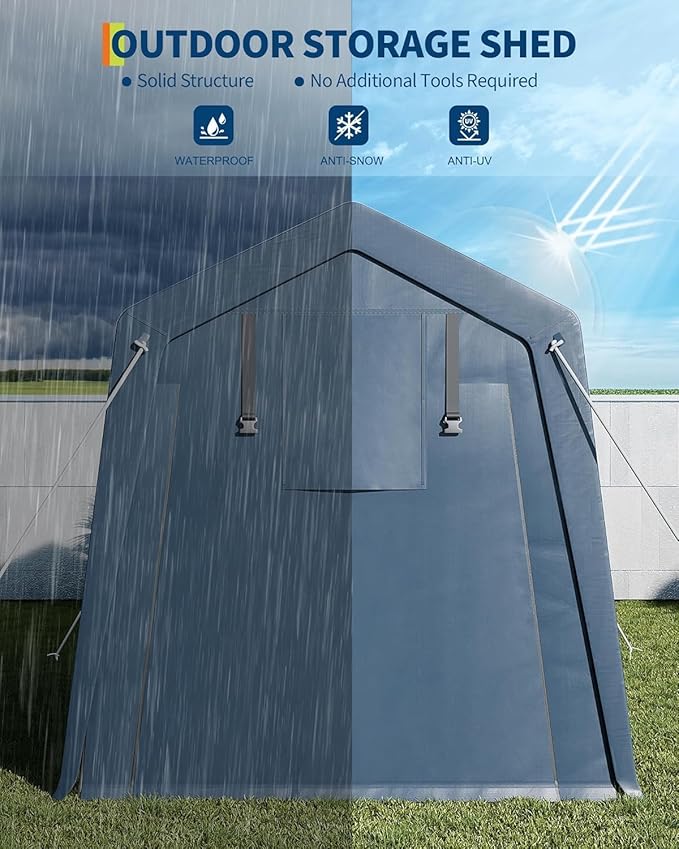 IDEALHOUSE 6x6 FT Outdoor Storage Shelter Shed Carport with Roll-Up Ventilated Zipper Door and Windows, Waterproof Portable Garage, Heavy Duty Tent Shed for Motorcycle Bike Firewood Tools