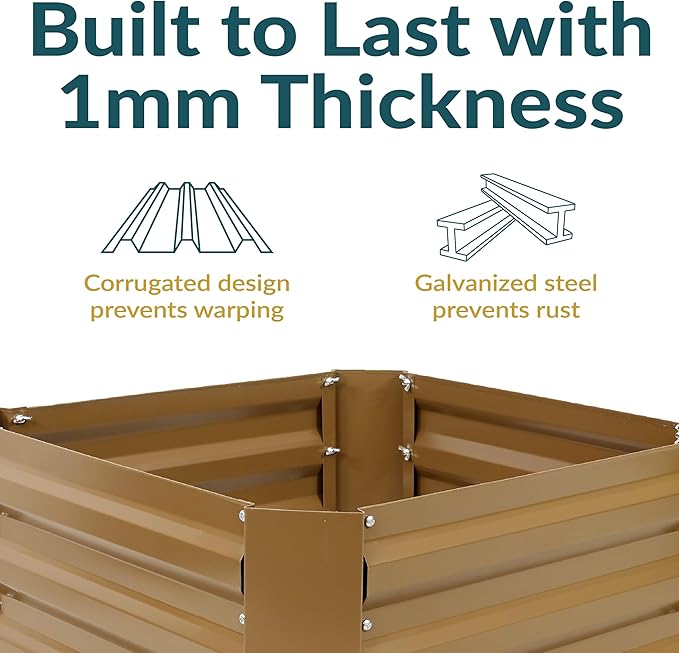 Sunnydaze Galvanized Raised Garden Bed Kit - 2x2x1 ft Outdoor Raised Garden Bed - Metal Planter Box for Vegetables, Flowers, Herbs - Brown - Square
