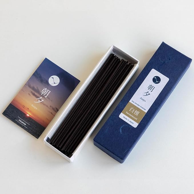 Asayu Japan Sandalwood Incense Sticks - Low Smoke Japanese Incense, 20g (35-40 Sticks), Made in Japan, Smokeless for Less Irritation and Non-Toxic, for Meditation, Relaxation & Home Fragrance
