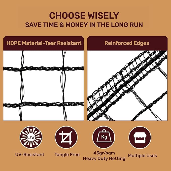 Heavy Duty Bird Netting for Chicken Coop, 19.5 x 19.5 ft 0.8”Mesh HDPE Chicken Netting for Hawks with Reinforced Edges, Durable & Reusable Poultry Netting for Garden Raised Beds & Fruit Trees