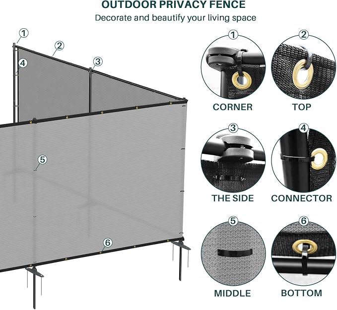 Bynbbur 6'x86' Outdoor Privacy Screen Freestanding with Iron Poles and Stakes, Temporary Dog Fencing, Backyard Divider, Metal Garden Fence for Pool Patio Barrier Border, Gray