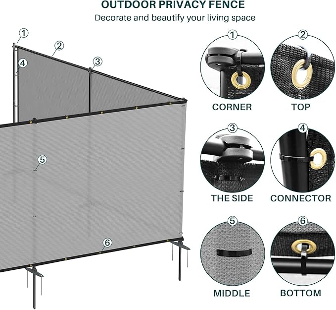 Bynbbur 6'x120' Outdoor Privacy Screen Freestanding with Iron Poles and Stakes, Temporary Dog Fencing, Backyard Divider, Metal Garden Fence for Pool Patio Barrier Border, Gray