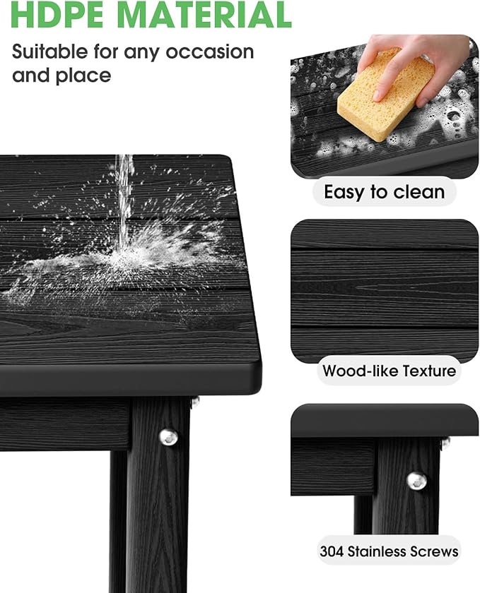 Outdoor Side Table – 17" HDPE Adirondack Side Tables,Sturdy Small Outdoor Porch Tables, Weather-Resistant & Easy Assembly Patio End Table for Garden, Balcony, Porch & Poolside (Black)