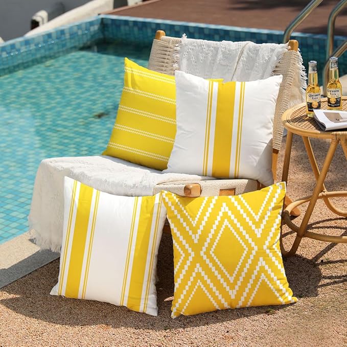 DFXSZ Outdoor Pillow Covers 20x20 Inch Set of 4 Yellow Waterproof Modern Geometry Throw Pillows Outdoor Summer Waterproof Decor for Patio Funiture Garden Polyester Cushion Covers 013J20