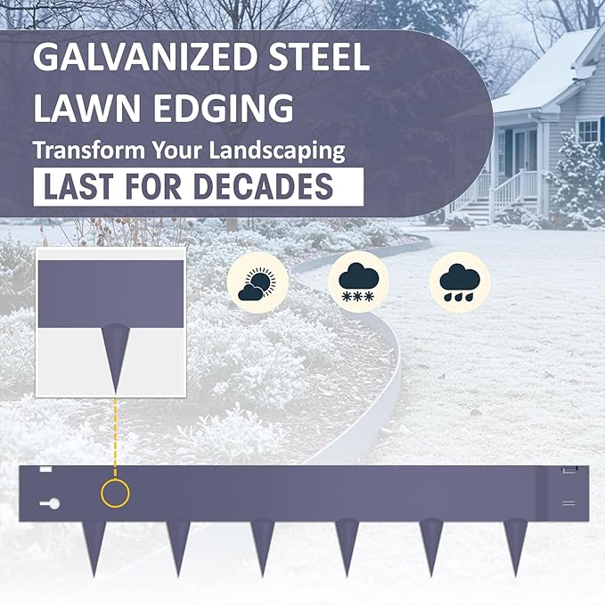 STIRLINGEAR 6 Pack Metal Landscape Edging- 40" L x 8" H (20ft Total) Lawn Edging, Garden Border Edging, Metal Edging for Landscaping with Gloves (Gray-Blue)