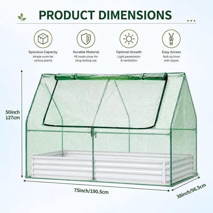 Garvee 72"x36"x12" Raised Garden Bed Kit with Pitched Roof Greenhouse Cover & Irrigation, 3-in-1 Metal Planter Box with Self-Watering System & Insect Mesh, Outdoor Raised Bed for Vegetables Flowers