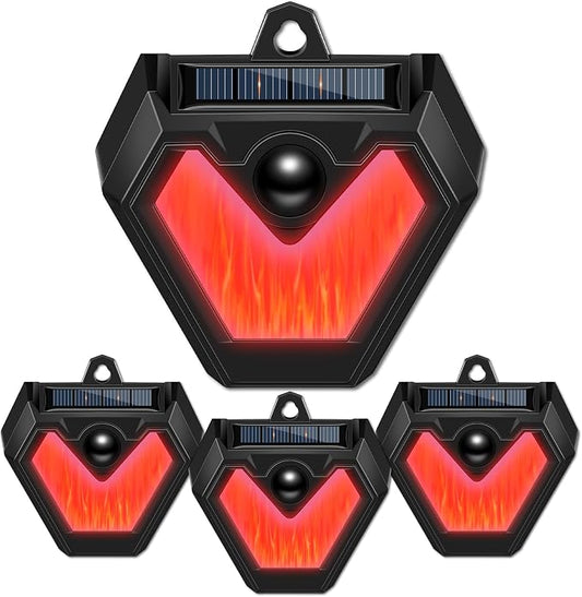 Qualirey 4 Pcs Upgraded Solar Nocturnal Animal Repeller Flickering Flame Outdoor Animal Repellent Motion Activated Coyote Deterrent Light for Skunk Deer Chicken Coop Farm Garden Yard(Red Light)
