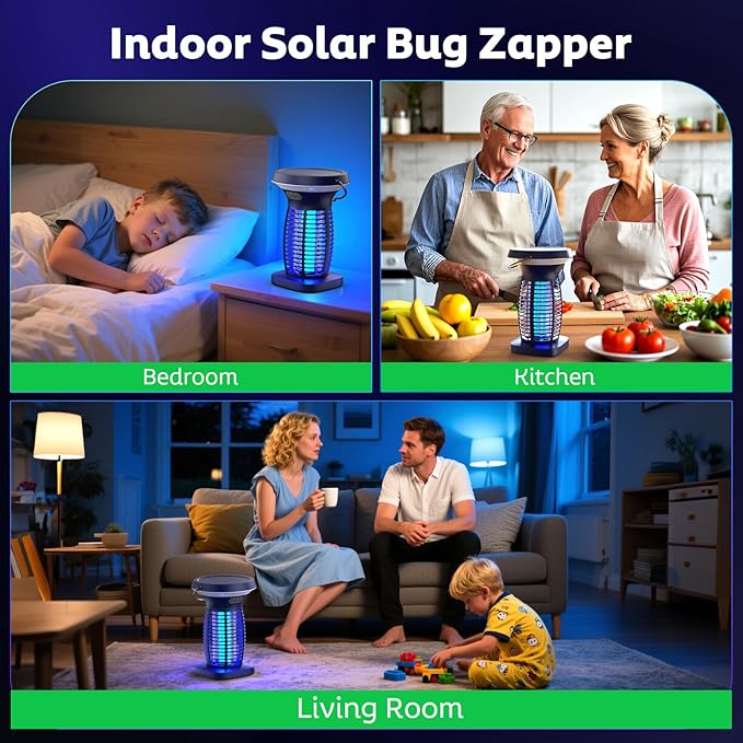 OnBeam Solar Bug Zapper Outdoor, Mosquito Zapper Outdoor Waterproof Electric Fly Zapper Rechargeable Mosquito Killer with Solar Panel, 4200V Fly Trap Indoor for Home Backyard, Patio, Garden, Camping