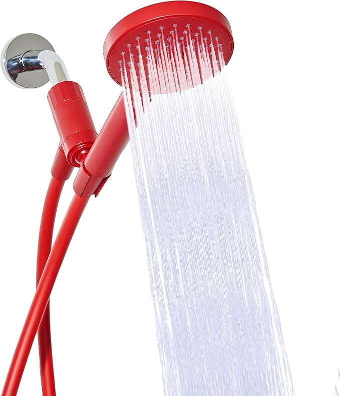 Sproos - Handheld Shower Head, High Pressure, 3 Spray Functions Plus Pause, Extra Long 70 Inch Hose - Eco-friendly Materials - Easy DIY Installation - High Pressure Performance - Red